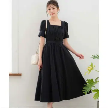 Noela 자카드 스퀘어 원피스 블랙