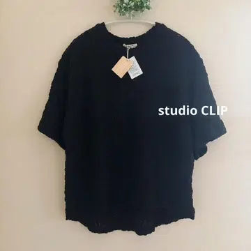 studio CLIP 반팔 시스루 니트 티셔츠 프리 사이즈 블랙 컬러