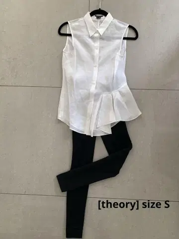 [띠어리] 화이트 슬리브리스 셔츠 페플럼 디자인 size S