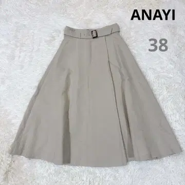 새상품급 ANAYI 린넨 코튼 플레어 스커트 38 베이지 린넨 벨트