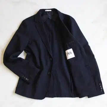 ZARA 시어서커 테일러드 자켓 M 사이즈 네이비 봄/여름 아이템