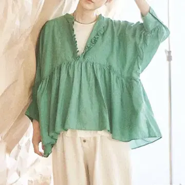 tsumogu: 리요셀 코튼 린넨 슬라브론 프릴 풀오버