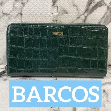 BARCOS [바르코스] 악어 엠보싱 라운드 장지갑 그린 수납 공간 많음