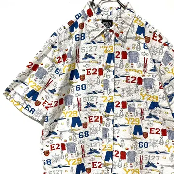 POLO 마린 올 패턴 반팔 셔츠 LL 로프 E2 68 Y29 카키