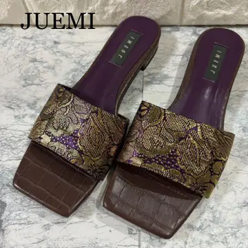 JUEMI 플랫 샌들 자카드 스퀘어 퍼플 L