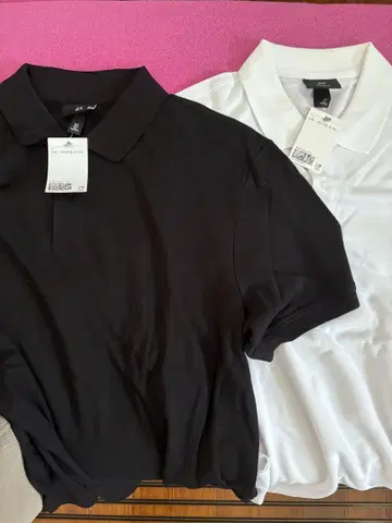 H&M 피케 셔츠 2종 세트 블랙 화이트 각 L 사이즈