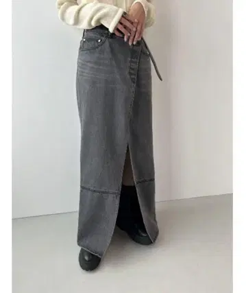 블랙 바이 무시 데님 래핑 스커트