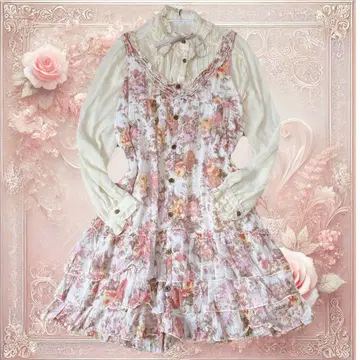 Y2K 히메 카지 꽃무늬 3단 프릴 백 셔링 잔스카 핑크 계열