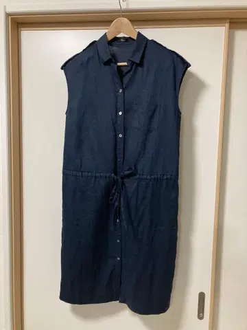 슬리브리스 셔츠 원피스 네이비