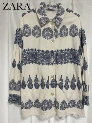 ZARA 빅 실루엣 자켓 셔츠 XS 아이보리 패턴 코튼