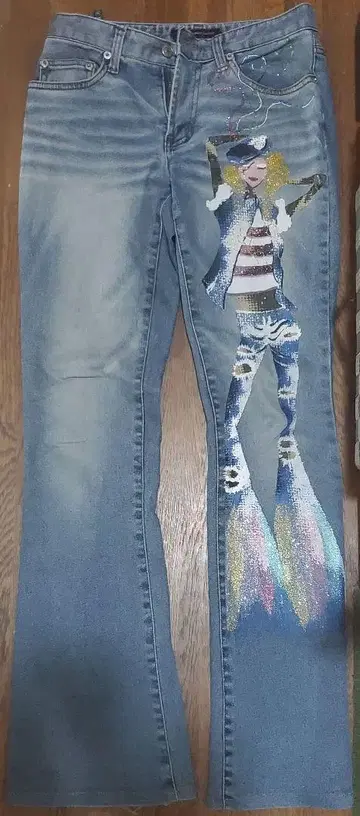 레어 Hot Pepper Jeans 플레어 청바지 캐릭터 페인트