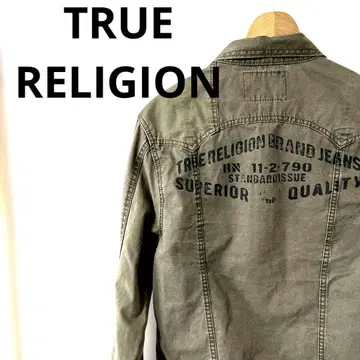 TRUE RELIGION 백 페인트 데님 자켓 밀리터리 카키색 S