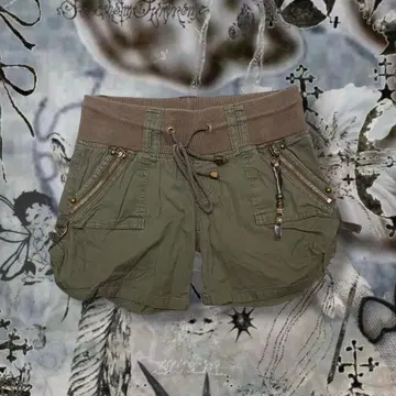 맥브링 y2k 헤이세이 갸루 기믹 지퍼 카키 숏팬츠