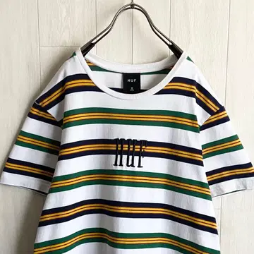 HUF HUF 센터 자수 로고 멀티 컬러 보더 반팔 티셔츠 M