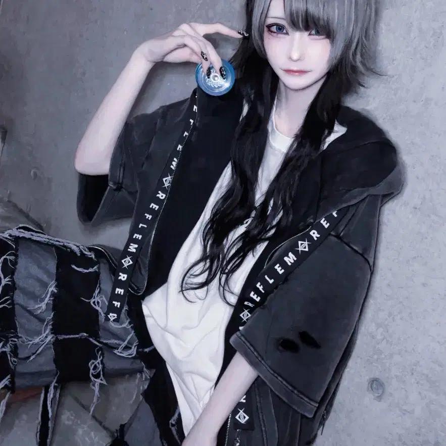 トップス reflem rabbit ear mesh zip hoodie ACRO TOKYO][REFLEM] Zip-Up Hoodie with Bunny Ears and Chain