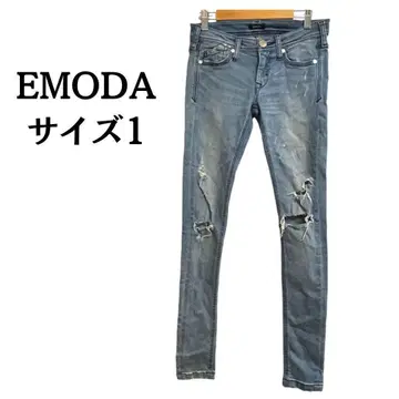 새상품급 EMODA 에모다 스트레치 데미지 데님 청바지 스키니 M