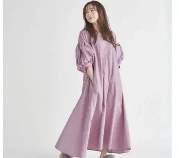 카미사키 메구미 씨 콜라보 상품 벌룬 소매 원피스 더스티 핑크