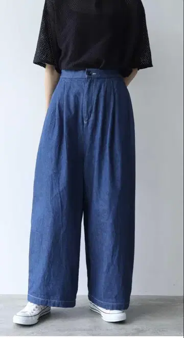 yuni 11oz 데님 하이 웨스트 코쿤 팬츠