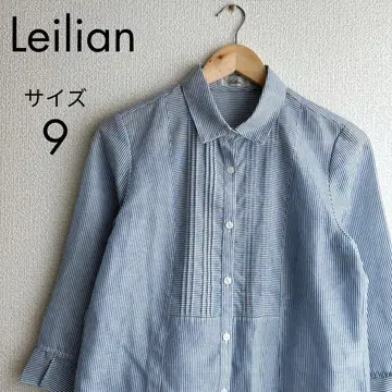 새상품급 Leilian 레리안 블루 린넨 스트라이프 셔츠 비침 있음