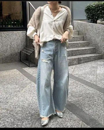 Dou Dou 데미지 커브 데님 새상품급