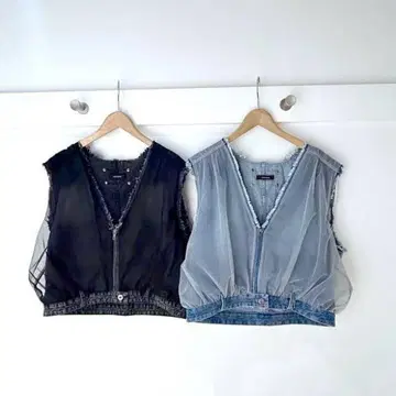 택 포함 미사용 새상품 JEANASIS 얇은 명주 도킹 데님 숏 베스트