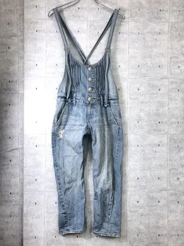 앙크루즈 히메카지 구제 의류 하트 십자가 자수 데님 오버롤