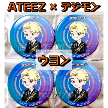ATEEZ 아치즈 우용 디지몬 캔뱃지 4종 세트 미사용 새상품