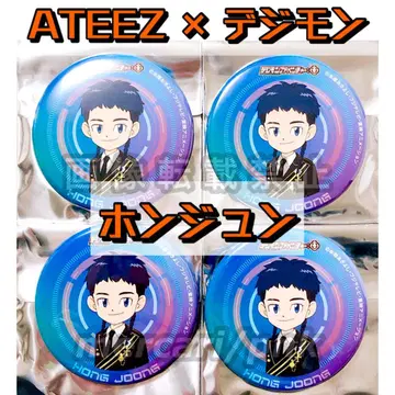 ATEEZ 아치즈 홍준 디지몬 캔뱃지 4종 세트 미사용 새상품