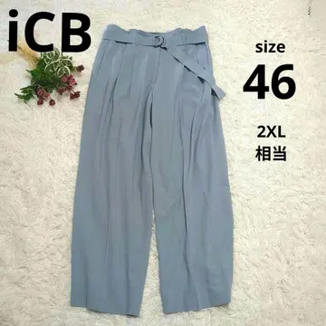 icB 라이트 블루 슬랙스 와이드 턱 벨트 포함 빅 사이즈 46