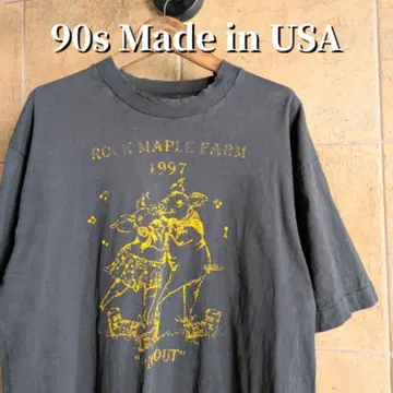 90s USA제 페이드 락 메이플 농장 티셔츠