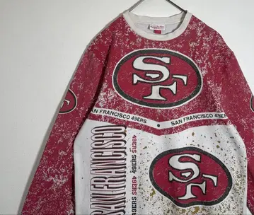 Mitchell & Ness 49ERS 올 패턴 프린트 속기모 맨투맨