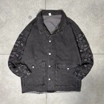 데님 자켓 블랙 데님 커버올 빈티지 페이즐리 무늬 암 90s