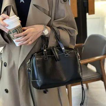 천연 가죽 블랙 핸드백 2way