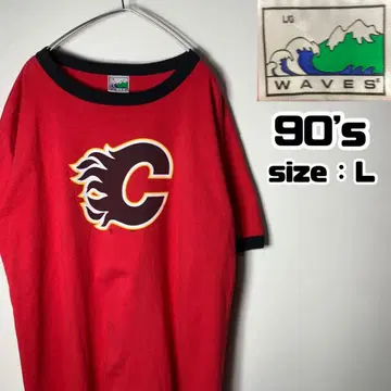 90s 구제 의류 WAVES 링거 티셔츠 프린트 하키 NHL L