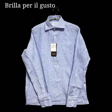 Brilla per il gusto 린넨 스트라이프 와이드 칼라 셔츠