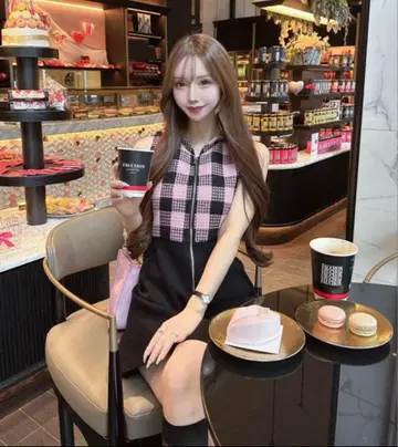 르미뇽 Candy check panel zip dress [Pink]