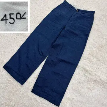 45R 린넨 워크 3 데님 와이드 팬츠 린넨 L 상당 블루 블루