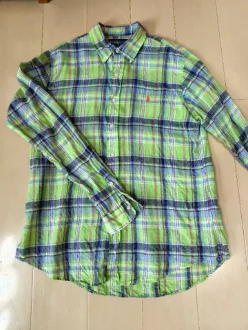 Ralph Lauren 긴팔 린넨 셔츠 그린 계열 체크 L 사이즈