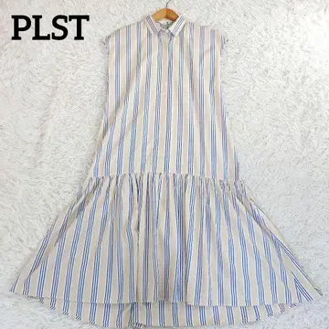 PLST 코튼 멀티 스트라이프 셔츠 원피스 롱 기장 슬리브리스 M