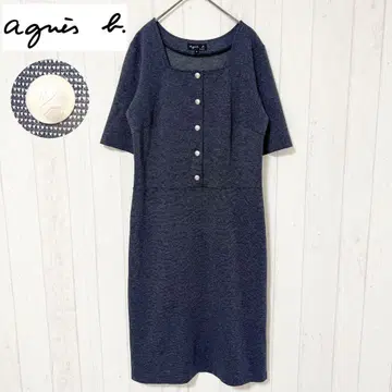 agnes b. 원피스 스퀘어 넥 로고 버튼 에네스베