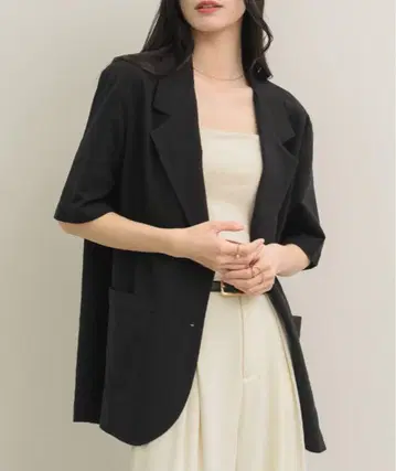 NEUNA 린넨 느낌의 반팔 자켓 블랙 F 사이즈