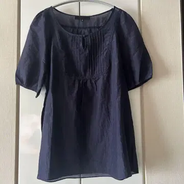 untitled 네이비 블라우스 실크 혼방 반팔 티셔츠 시어 일본제