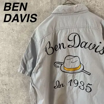 BEN DAVIS 워크 셔츠 뒷면 자수 반팔 그레이 L 남성용 코튼