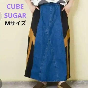 큐브 슈가 8온스 데님 이소재 라인 개더 스커트 데님 M 3색