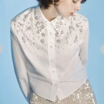 릴리 브라운 캔디 재고 비즈 자수 비쥬 화이트 셔츠 블라우스