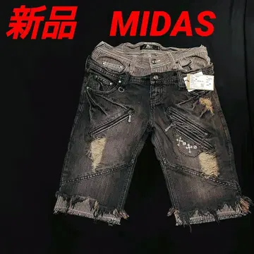 새상품 MIDAS 미다스 더블 허리 그런지 하프 데님 M y2k