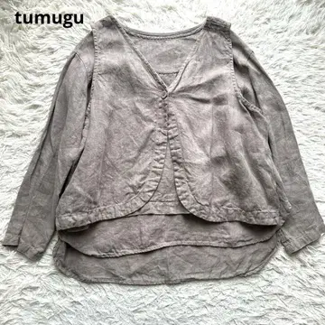2개 세트 tumugu:  솔리 린넨 풀오버 블라우스 베스트 세트