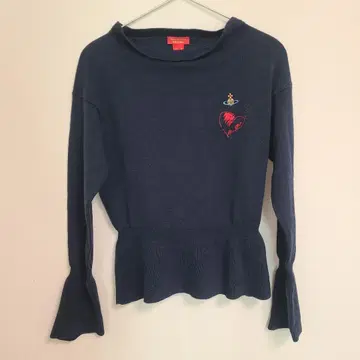 비비안 네이비 니트 스웨터 S 하트 자수