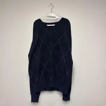 nautica 네이비 다이아몬드 패턴 V넥 스웨터