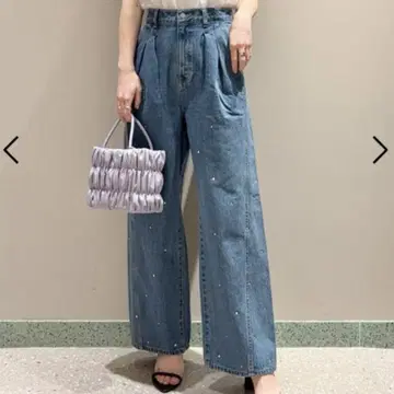 snidel 큐빅 데님 팬츠 블루